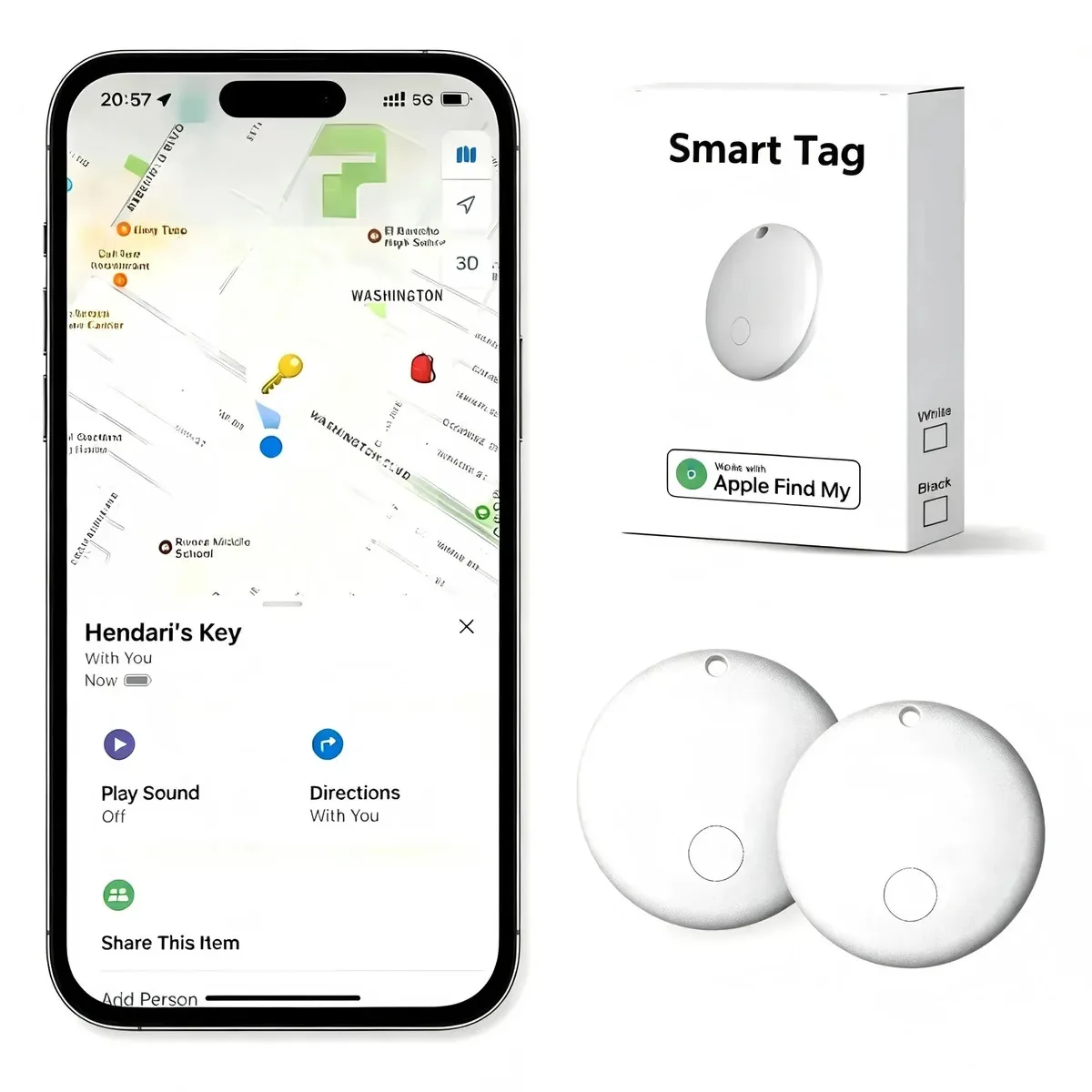 Kit 2 Smart Tags Localizadores MFi Apple para iOS com Rede Buscar