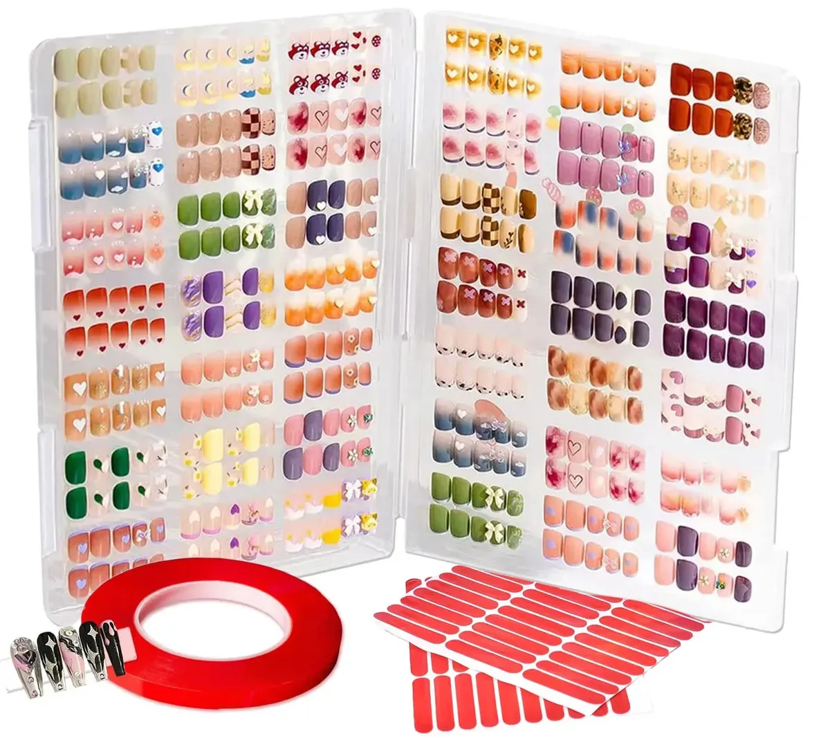 Caixa transparente grande para unhas postiças+fita dupla face