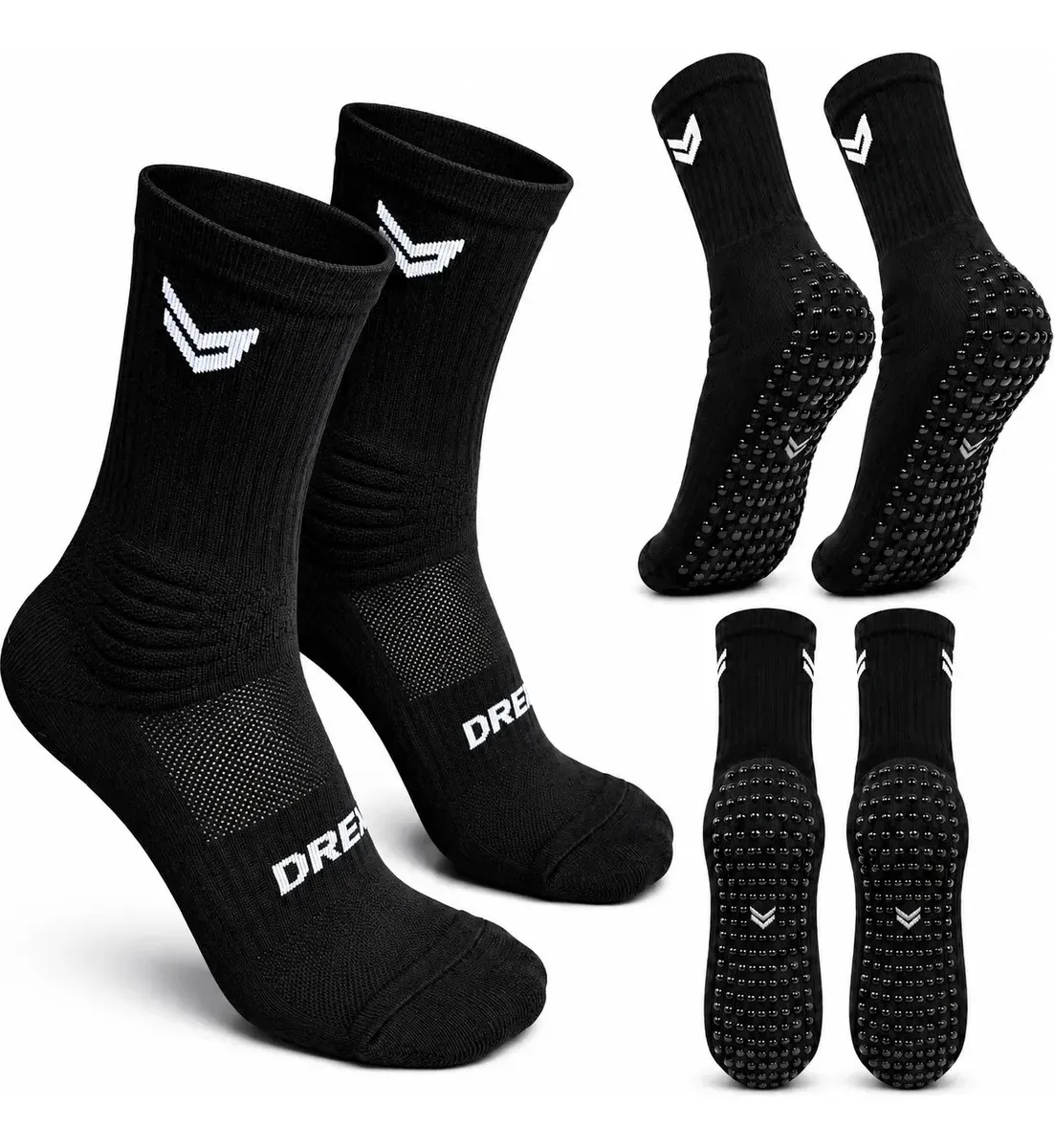 Meias de futebol antiderrapantes para adultos Drex Elite Ultra Grip pretas M