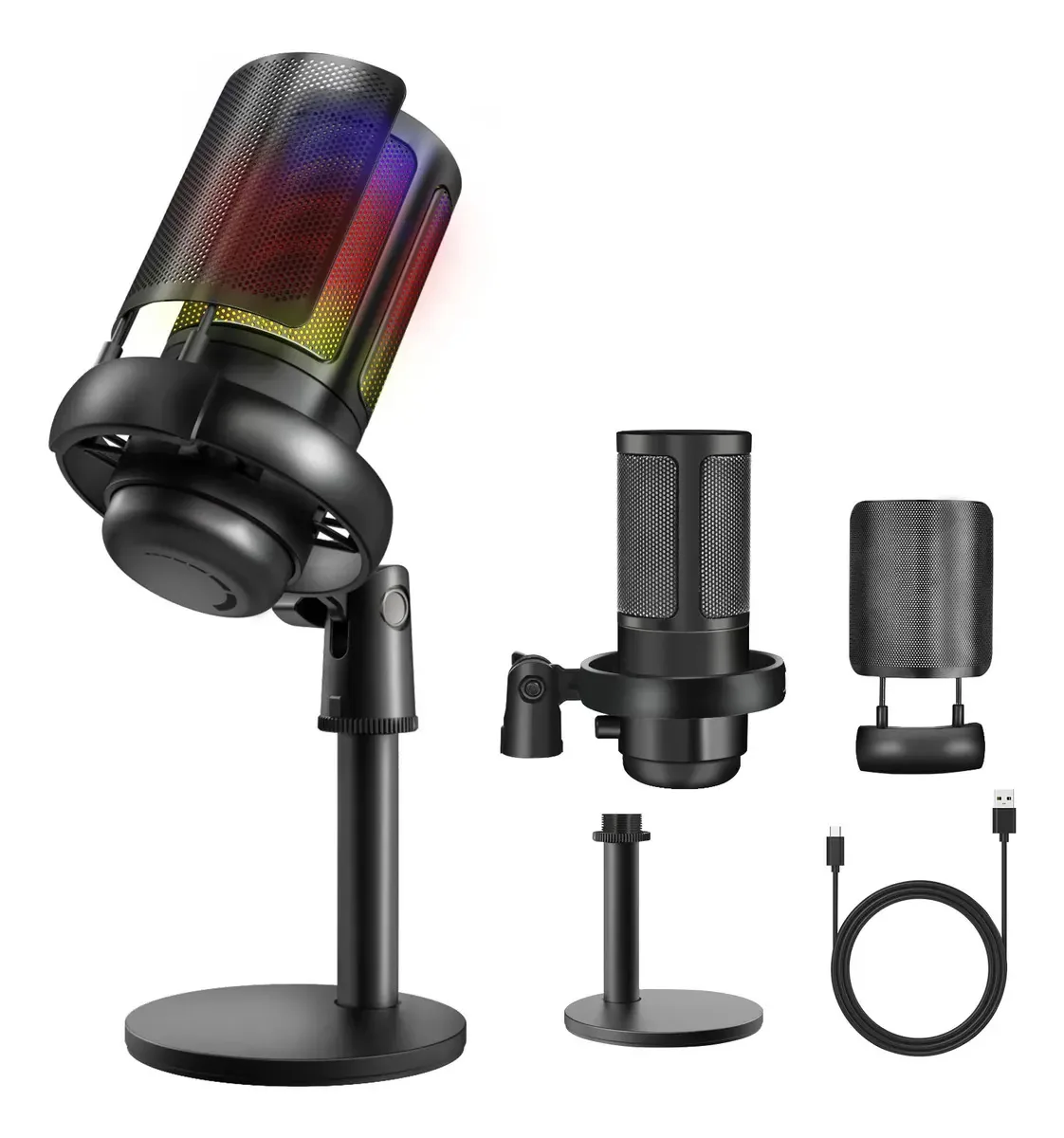 Microfones Gamer Rgb Capacitor Usb para PC Podcast