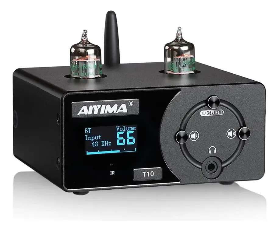 Pré-amplificador de tubo de vácuo Aiyima T10 Ge5654 Bluetooth 5.0 HiFi HiFi Decodificador PC-USB Dac Decodificador Aptx Entrada óptica coaxial com display OLED para amplificador de áudio