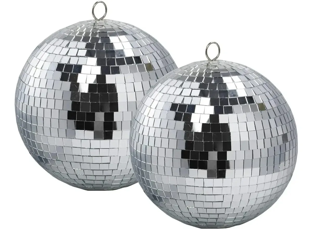 Pacote de 2 bolas de discoteca espelhadas de 8 polegadas com 4 peças de pequenas bolas de discoteca espelhadas de 2,36 polegadas, ideais para uma festa ou um DJ com efeito de luz de Natal