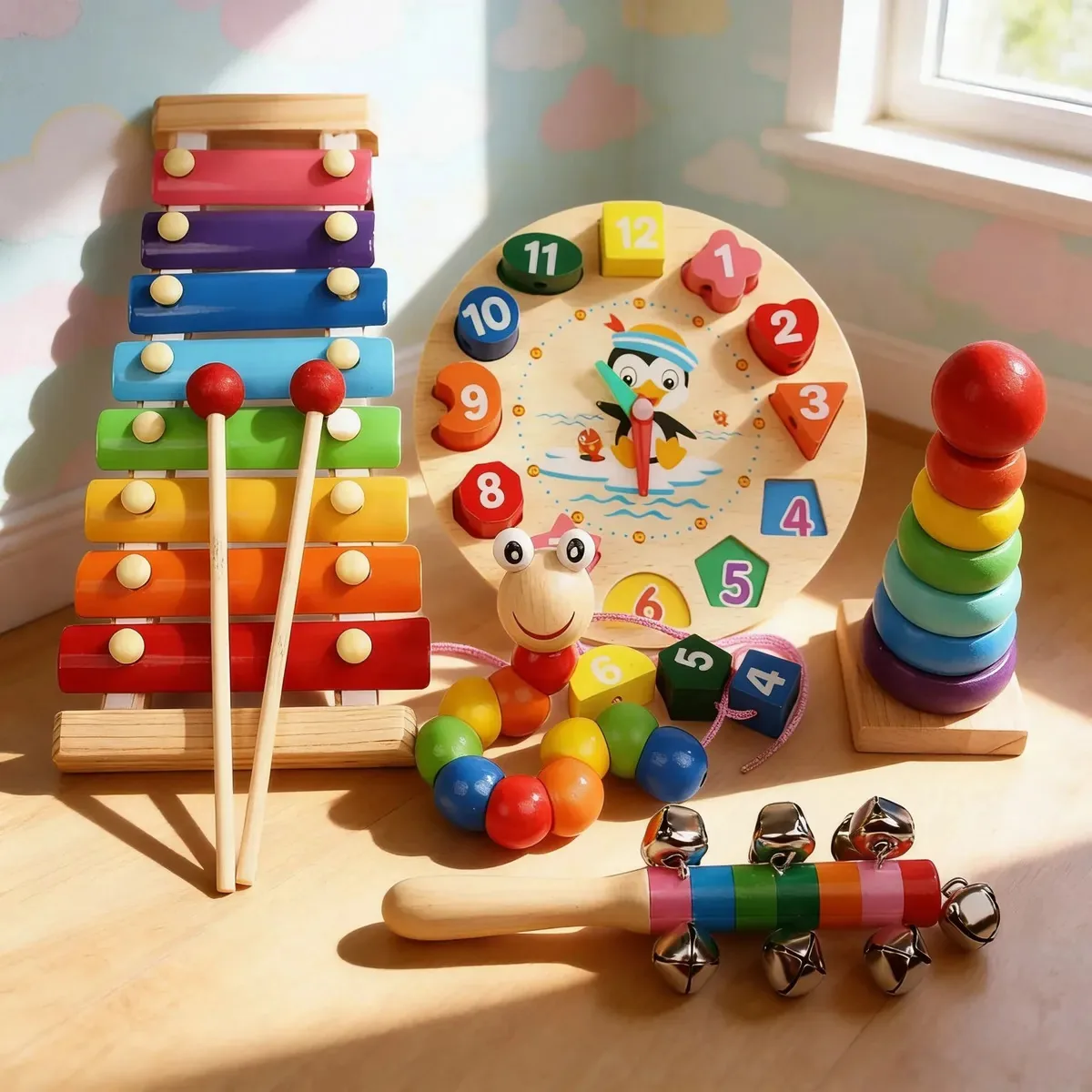Brinquedos de percussão com instrumentos musicais 5 em 1 para