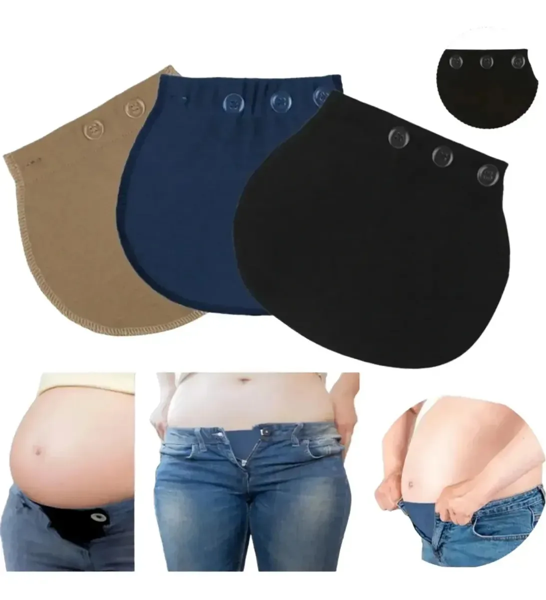 Pacote com 3 extensores de calças de maternidade, extensor de botões ajustável