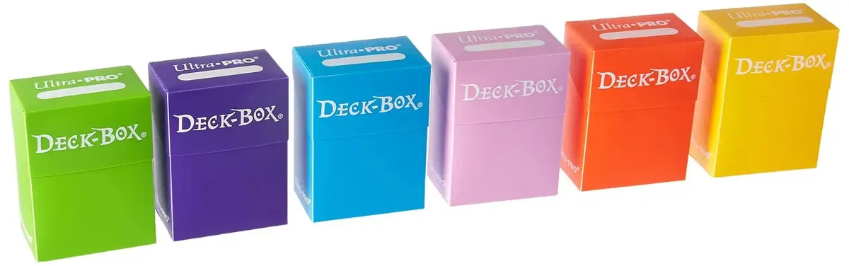Conjunto de seis novas caixas de convés Ultra-Pro (incluindo laranja, roxo, azul claro, rosa, amarelo, verde claro) para