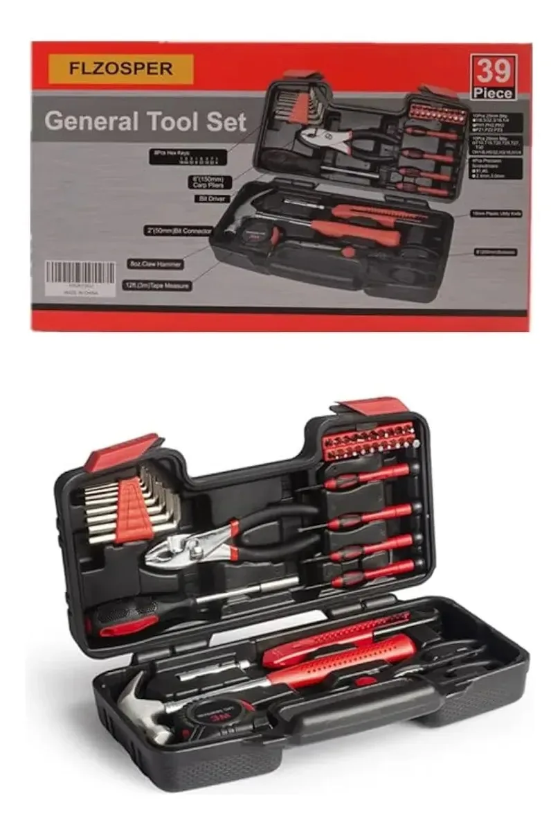 Kit de ferramentas manuais de 39 peças para casa, vermelho