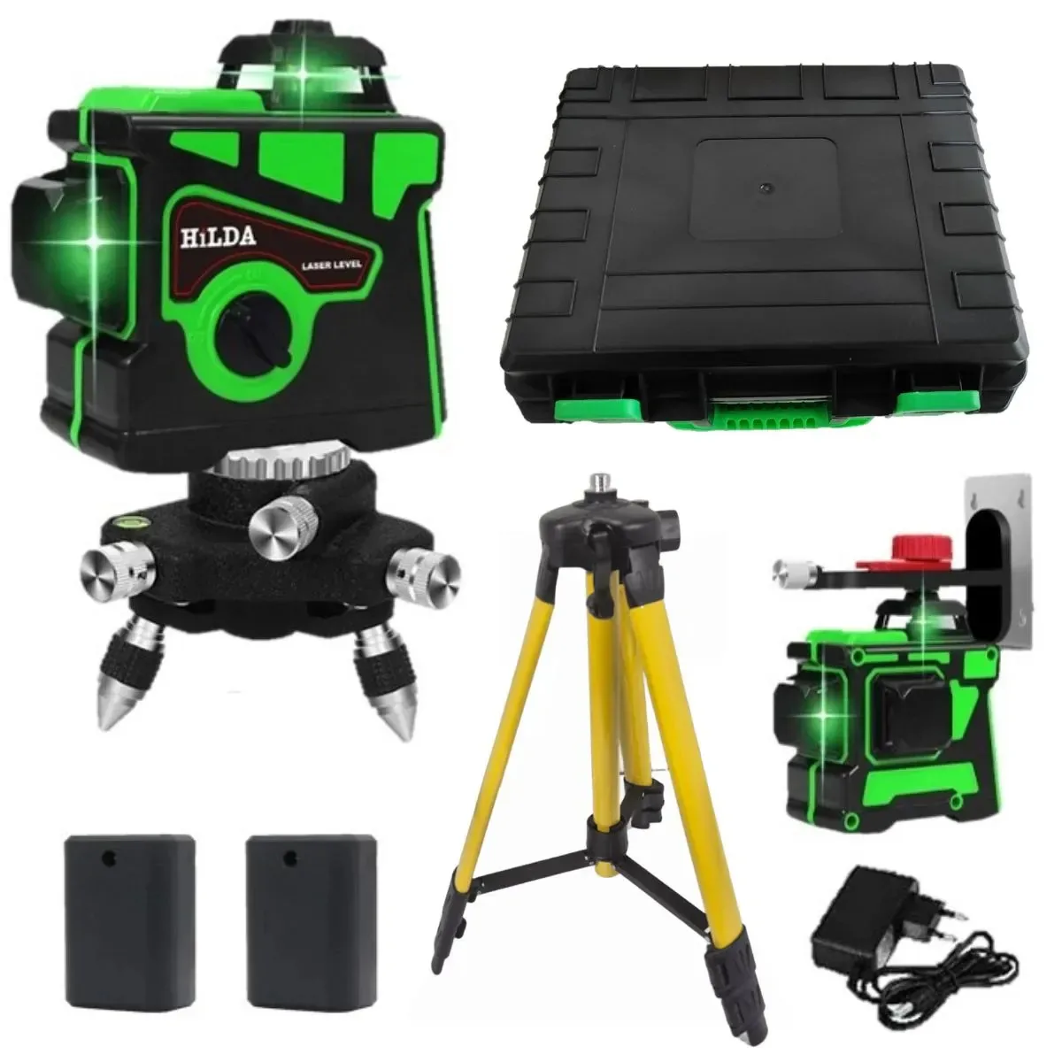 Nível A Laser 12 Linhas 2 Baterias Com Maleta, Tripé De Metal De Até 1,2 Metros, Suporte De Parede, Mini Tripé Rotativo