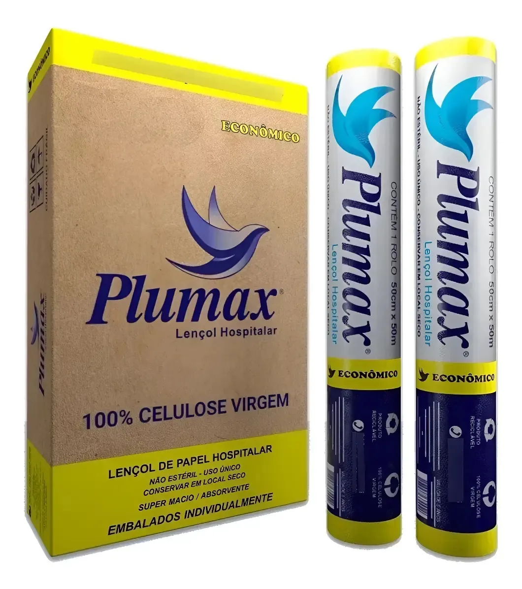 Lençol Branco Descartável Papel 50x50 Cx C/ 10 Rolos Plumax Branco