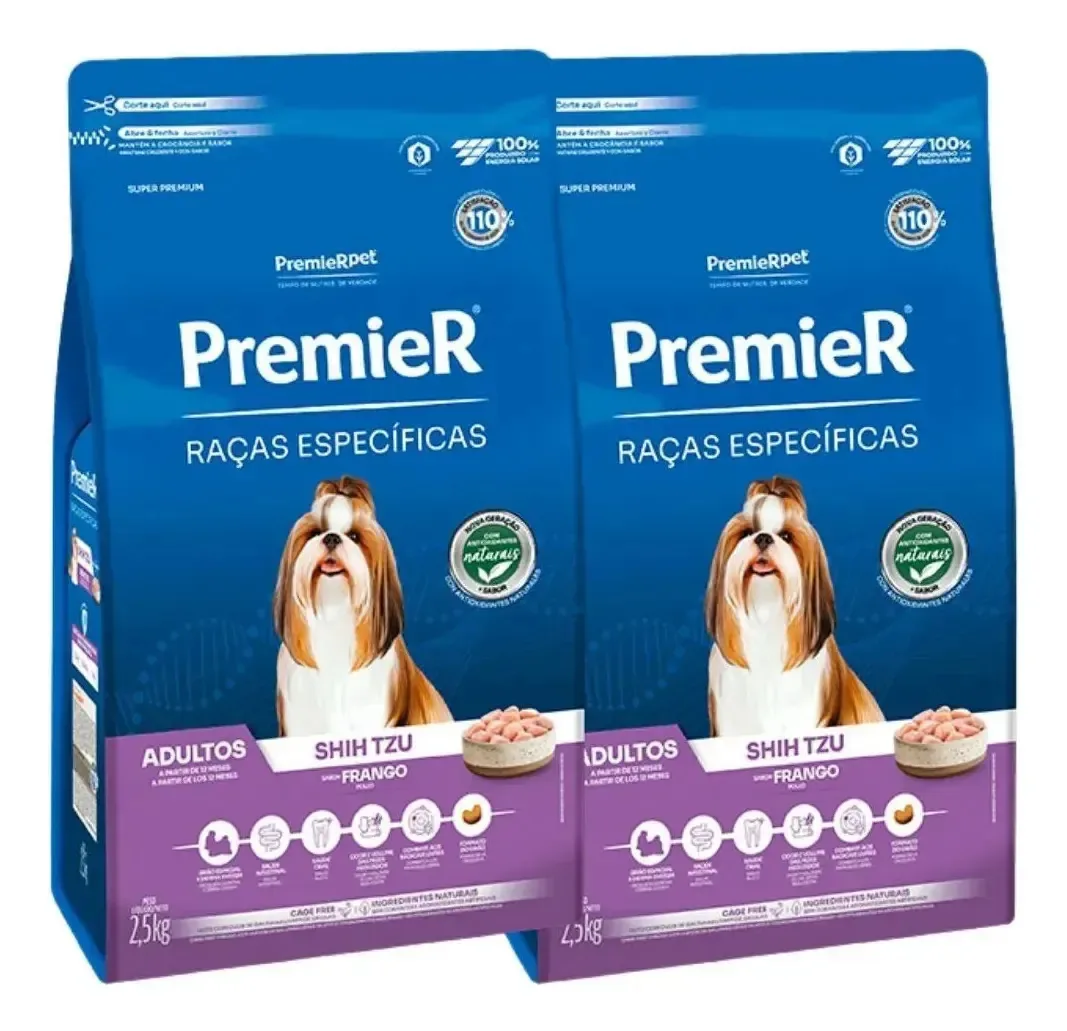 2 Ração Premier Shih Tzu Adulto Frango Raça Específica 2,5kg