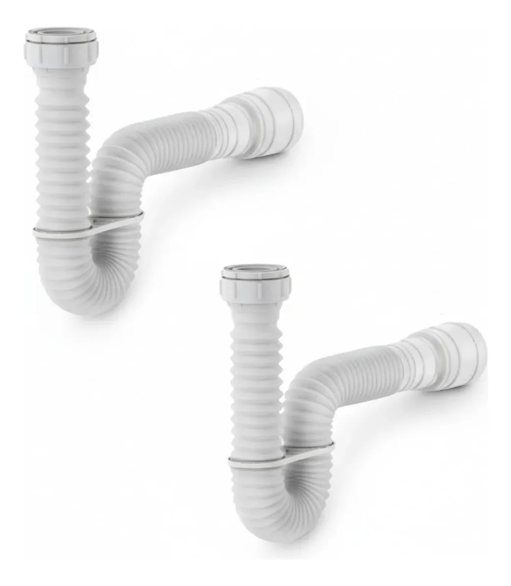 Kit 2 Sifões Sanfonados Extensíveis Universais Brancos para Pia e Lavabo