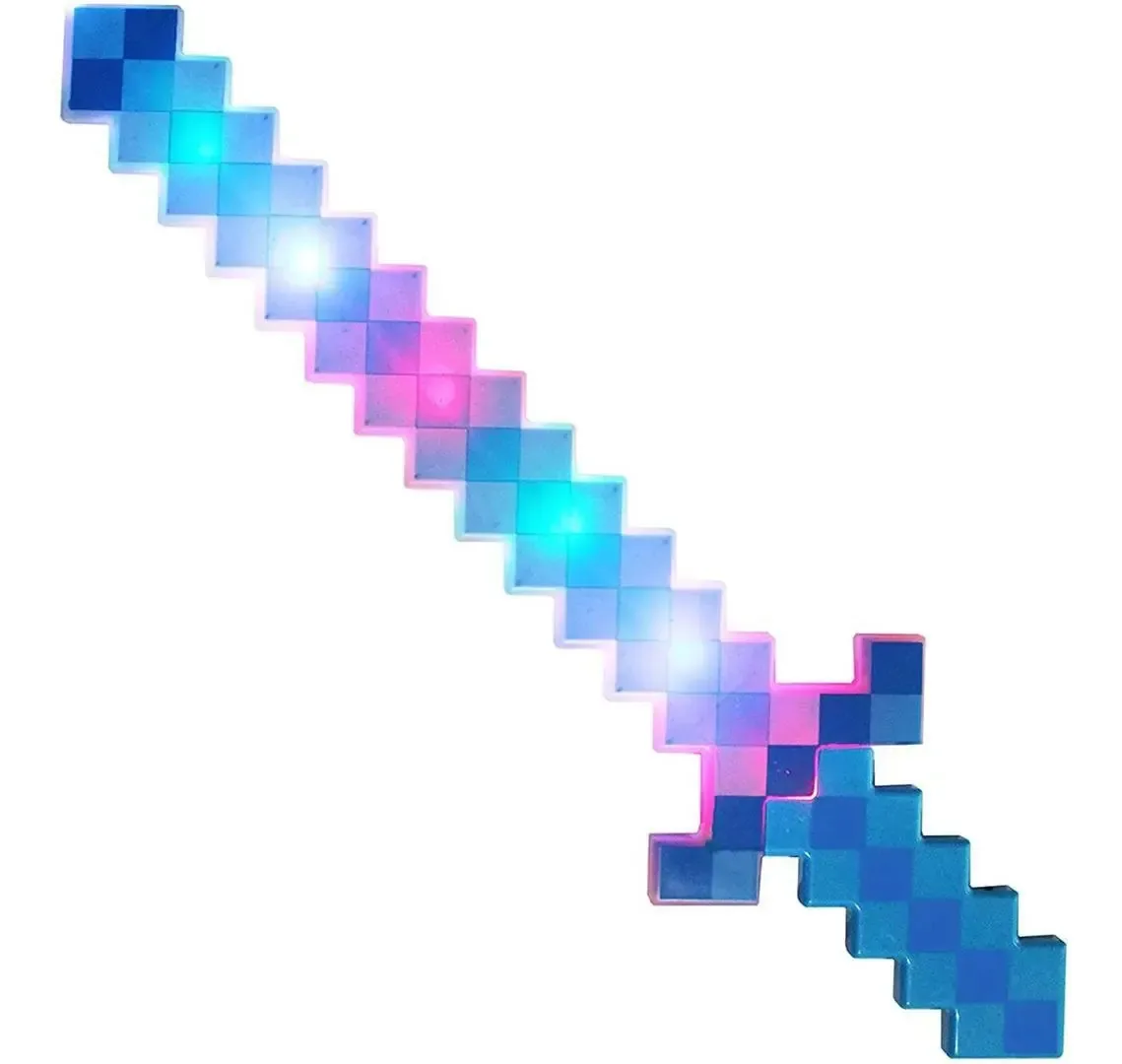 Brinquedo Espada Pixel Minecraft 58cm Som E Luz - Azul Nº16