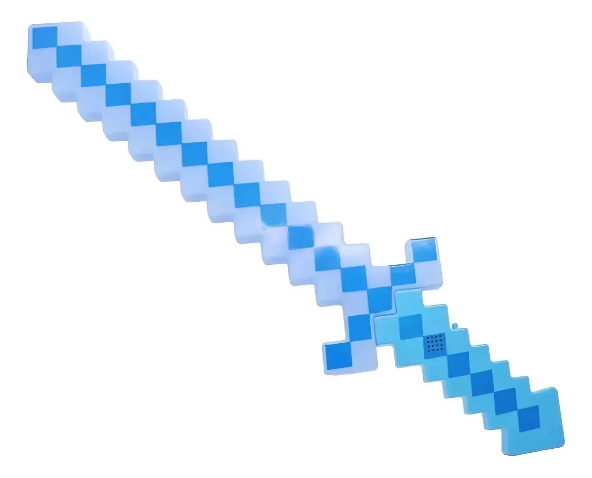 Espada Pixel Minecraft 58cm Diamante Som E Luz À Pilha Azul