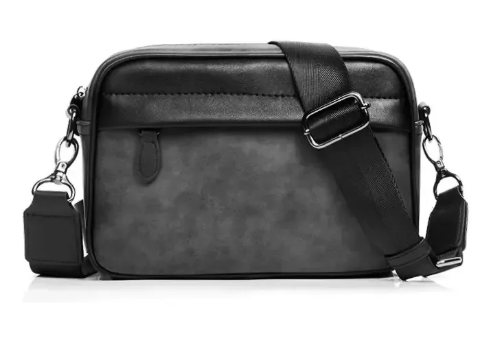 Bolsa de ombro masculina de couro, bolsa de ombro cinza tiracolo