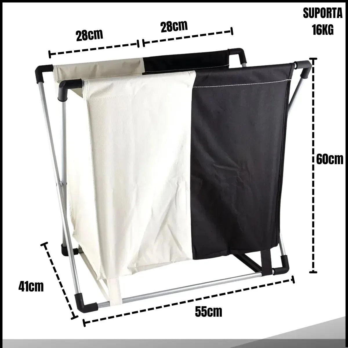 Cesto De Roupa Para Separar Cores Branco E Preto Lisa