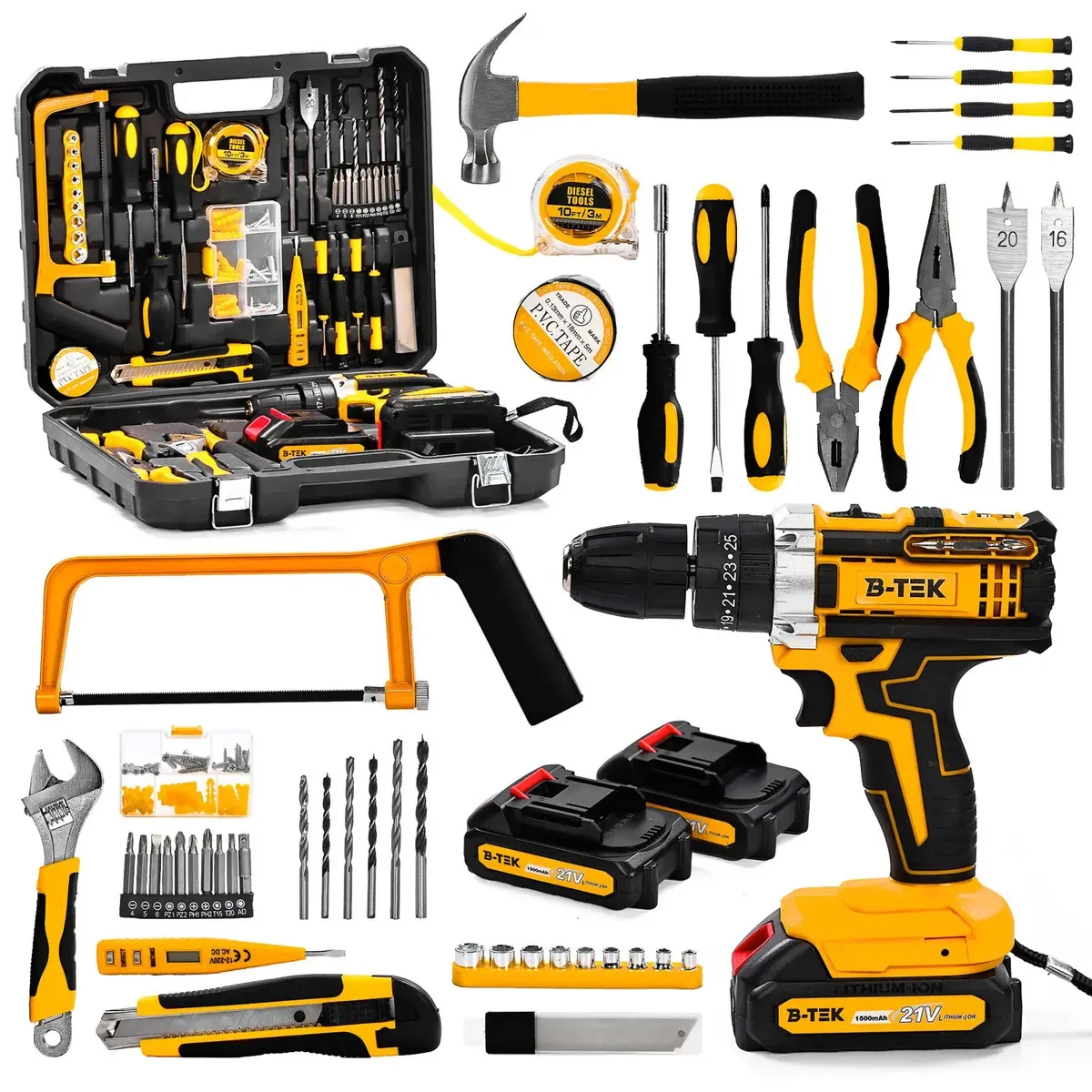 Kit Ferramentas e Furadeira de Impacto B-Tek BT-658 com 120 Peças e 2 Baterias
