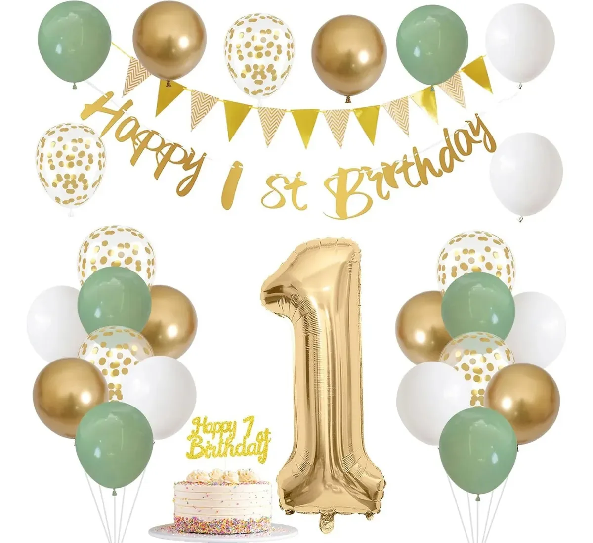Enfeites de balão dourado para decoração de primeiro aniversário