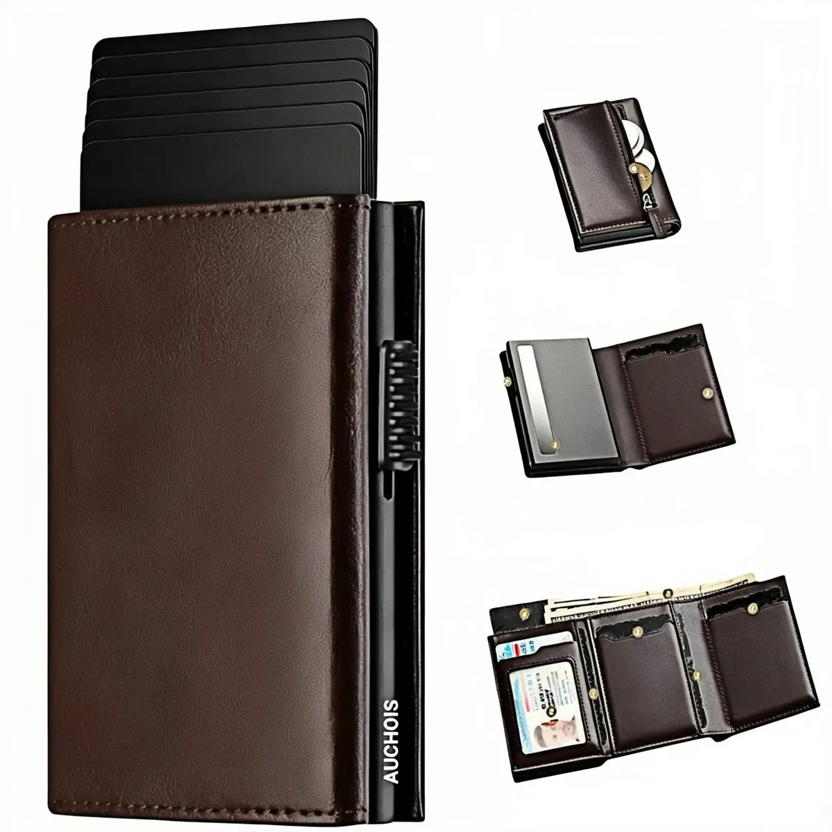 Carteiras para homens Carteira com suporte para cartão RFID e bolsa marrom
