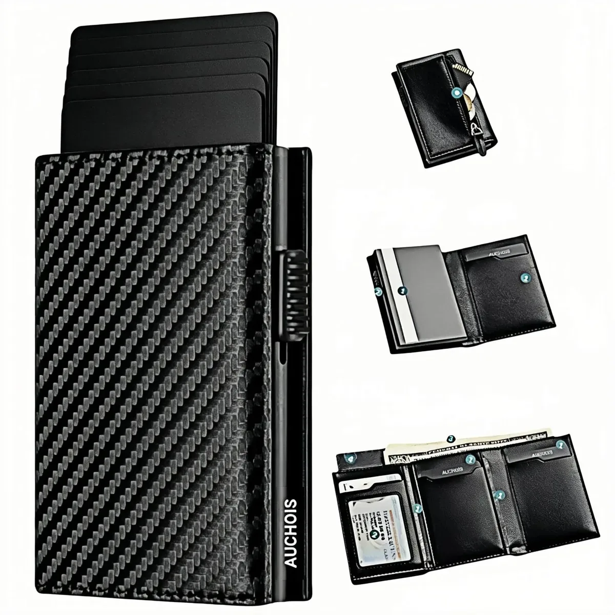 Carteiras para homens Carteira com suporte para cartão RFID e bolsa floral preta