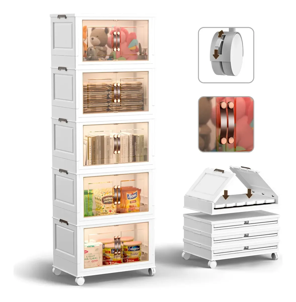 Organizador De Roupa 5 Andares Guarda Roupa Dobravel Portatil Plastico Capacidade Extra Grande 45x30 X118cm Com Rodas De 360° Para Sala De Estar E Quarto