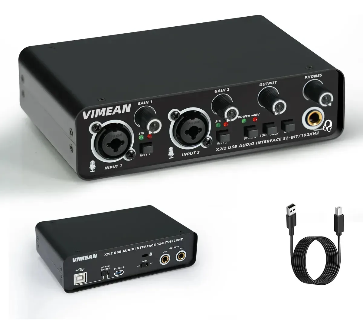 Vimean Interface De Audio Profissional 2 Canais Placa De Áudio 32 Bits/192khz interface audio usb 3.0 ，Para Produção Musical Profissional