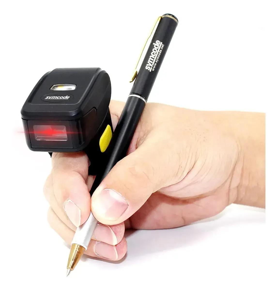 Leitor de código de barras portátil Ring 1d 2d Qr, mini leitor de código de barras portátil sem fio compatível com Windows, Mac OS, Android 4.0+, suporte para iOS QR Scan Pdf417 Datamatrix On