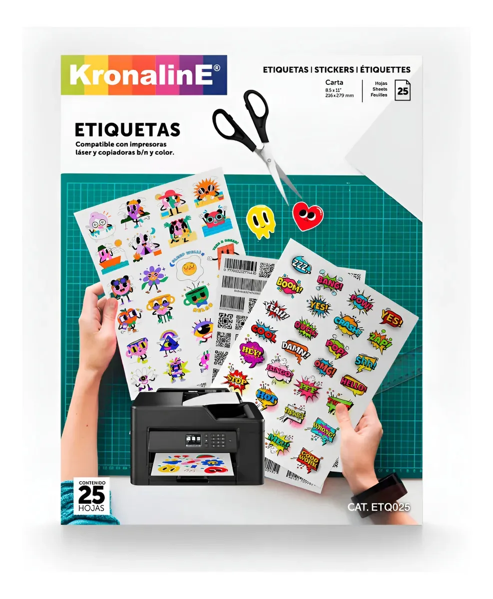 Kronaline Carta 21,6 x 27,9 C/25 unidades de etiquetas autoadesivas imprimíveis brancas