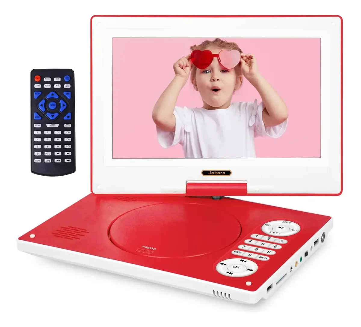 Jekero de 12,5 polegadas com tela giratória HD de 10,1 polegadas, reprodutor de DVD portátil com bateria recarregável de 6 horas para crianças e carros, compatível com CD/DVD/cartão SD/USB com...