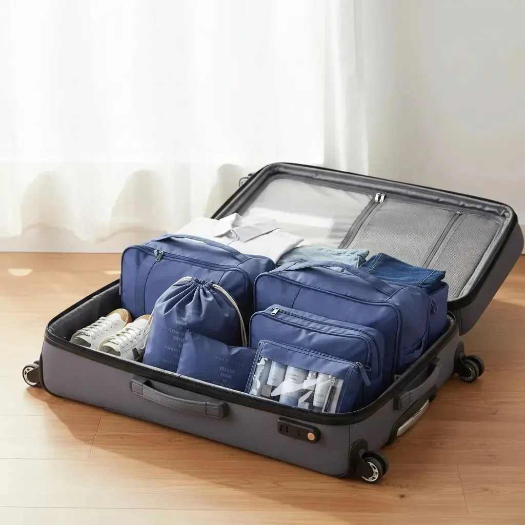 Organizador de malas, 8 peças de embalagem e malas de viagem, cor azul
