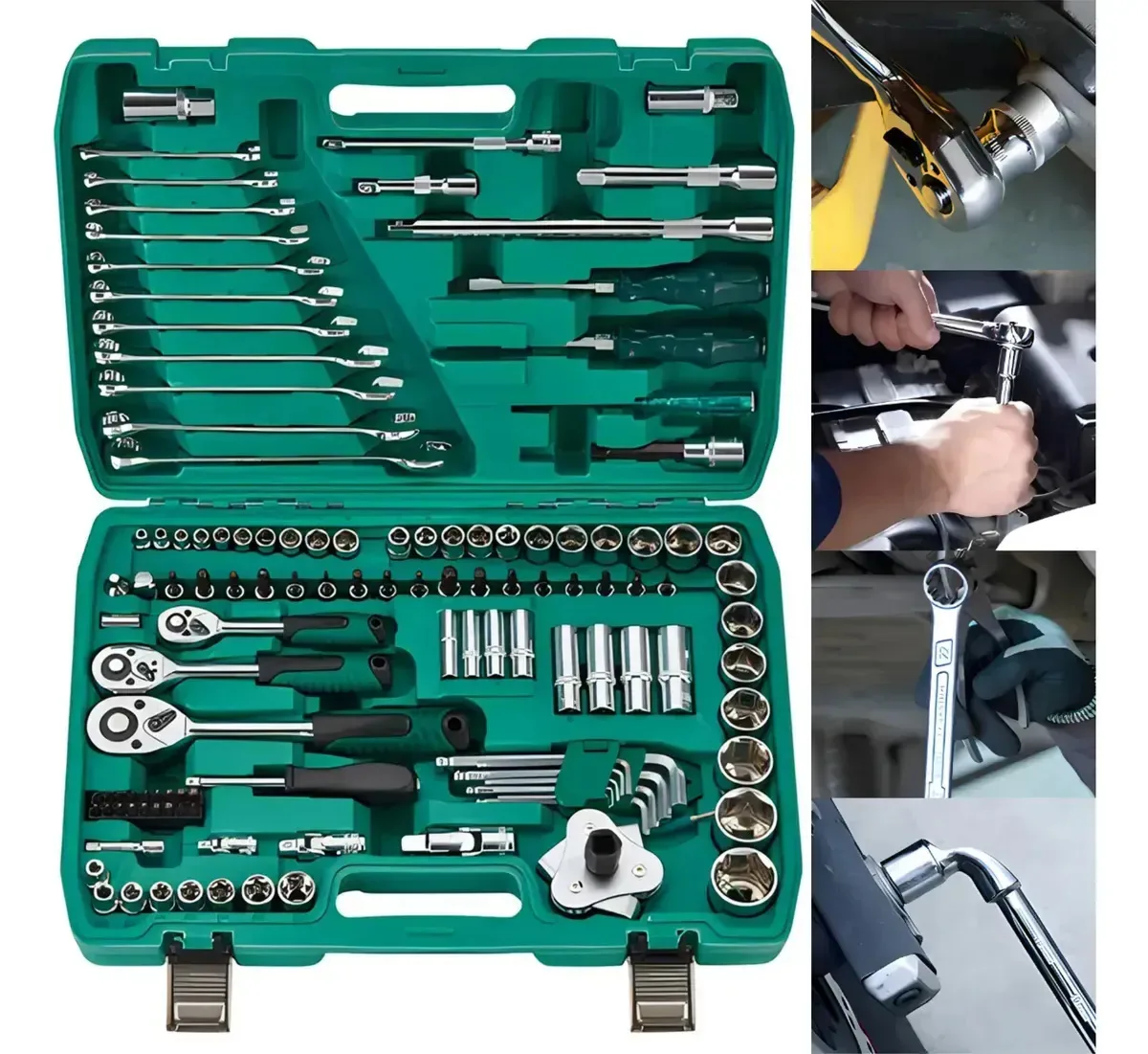 Conjunto de ferramentas mecânicas manuais para automóveis de 121 peças, ferramentas manuais de bricolage para reparo e manutenção de carros, bicicletas e motocicletas com estojo de transporte
