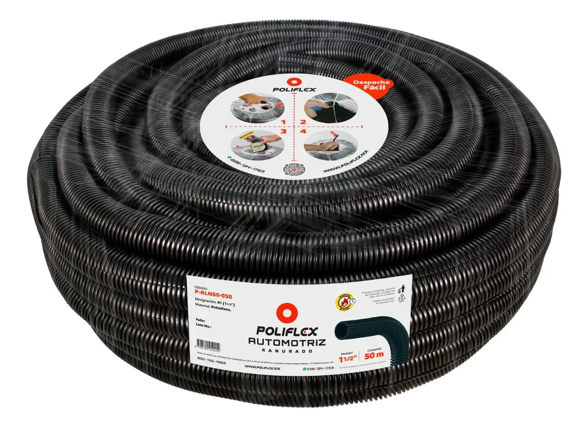 Duto automotivo ranhurado preto 1 12 - 50m Poliflex