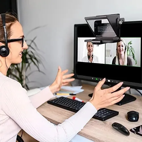 Mini teleprompter portátil ajustável Iloknzi para smartphone, para laptop, câmera DSLR e tripé, faça um pequeno vídeo, equipado com uma bolsa de transporte