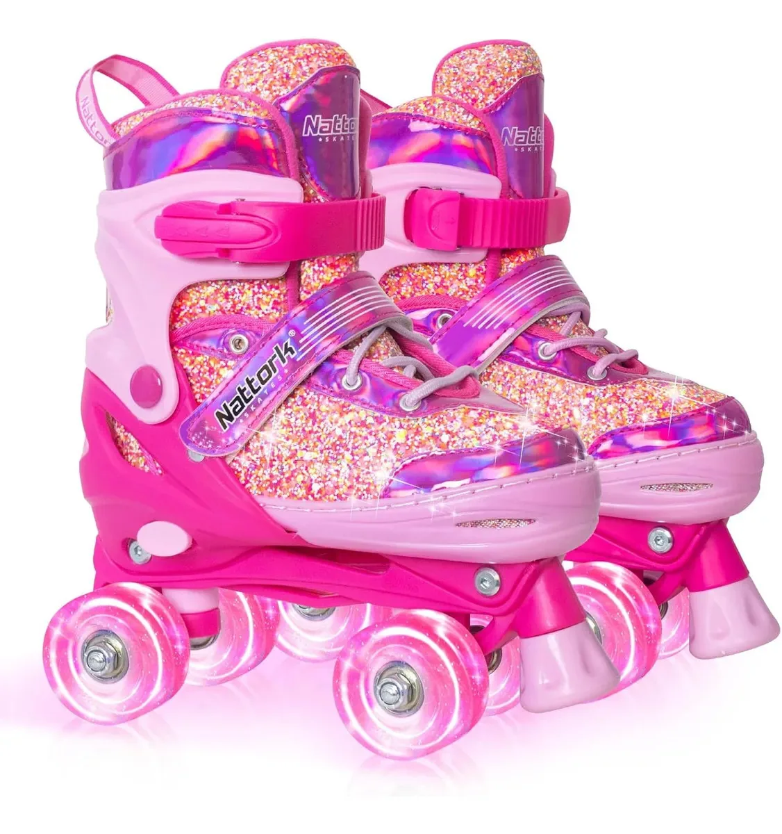 Patins Nattork Kids Candy com rodas iluminadas, patins fúcsia de cor roxa, tamanho M (20,5-23 cm), tamanho de roda 54 mm