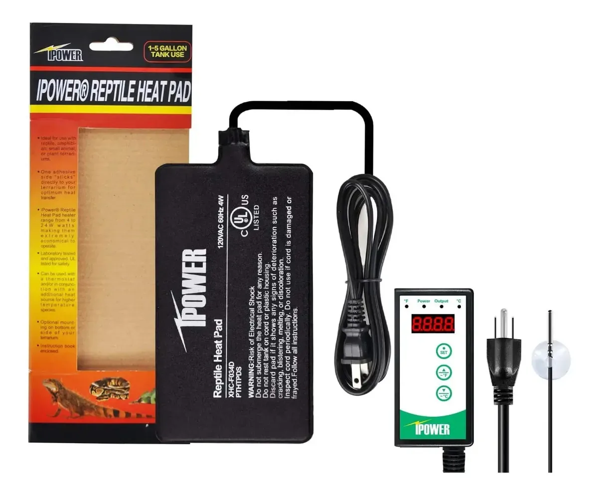 Almofada de aquecimento Ipower, 4 x 7, 4 watts, para terrários e répteis, para debaixo do tanque, com termostato digital
