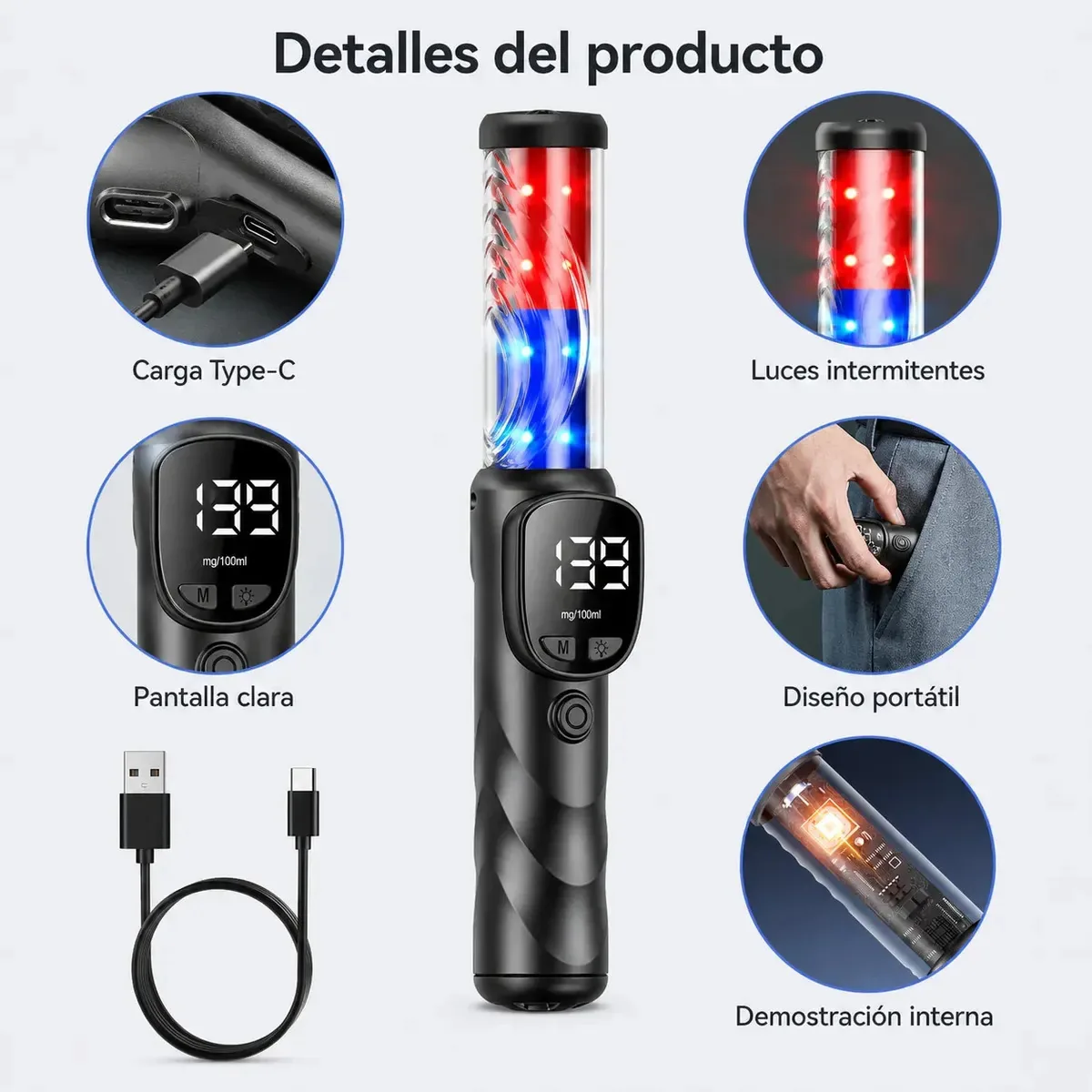 Testador de álcool portátil com display LCD digital