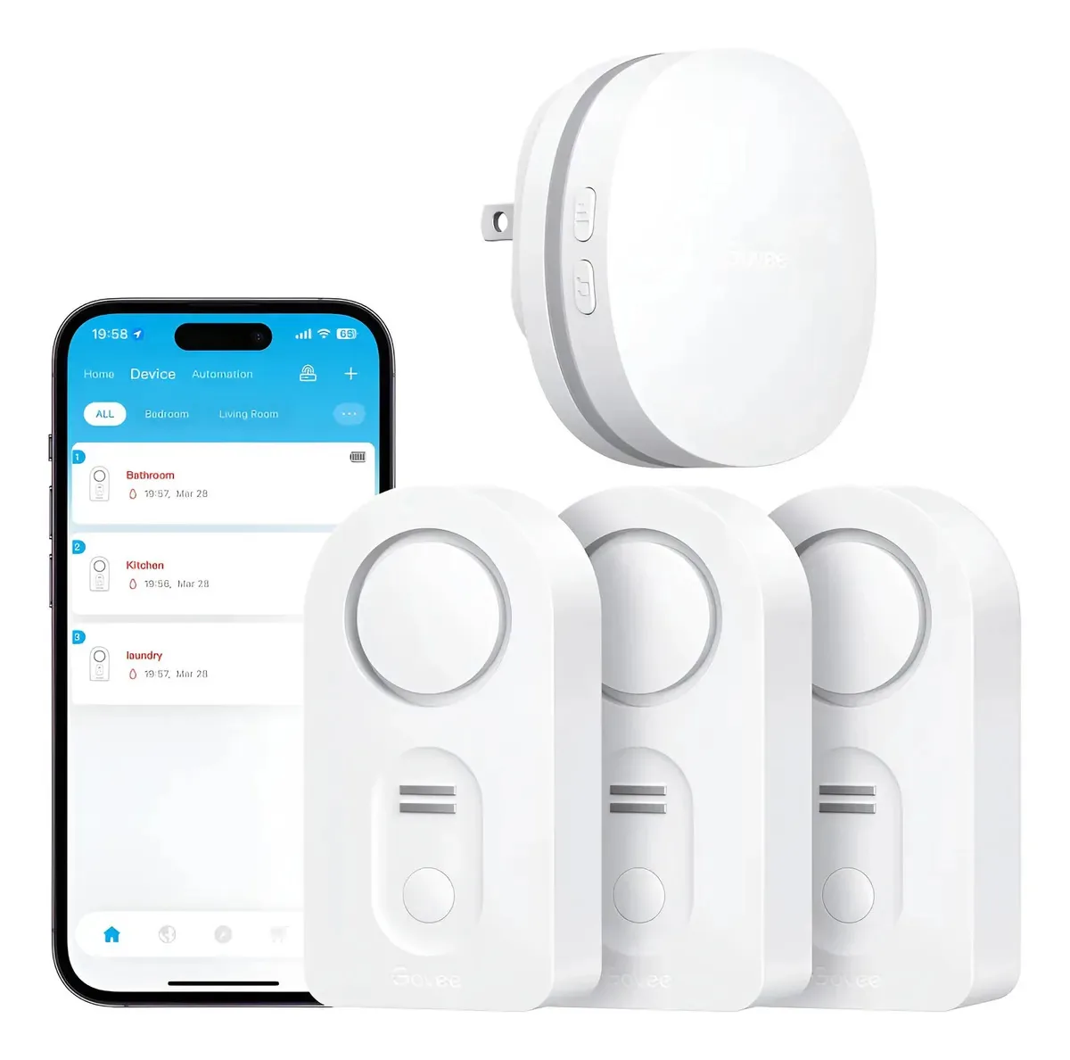 Govee - Pacote de 3 sensores de água WiFi, detector de vazamento. Blanco