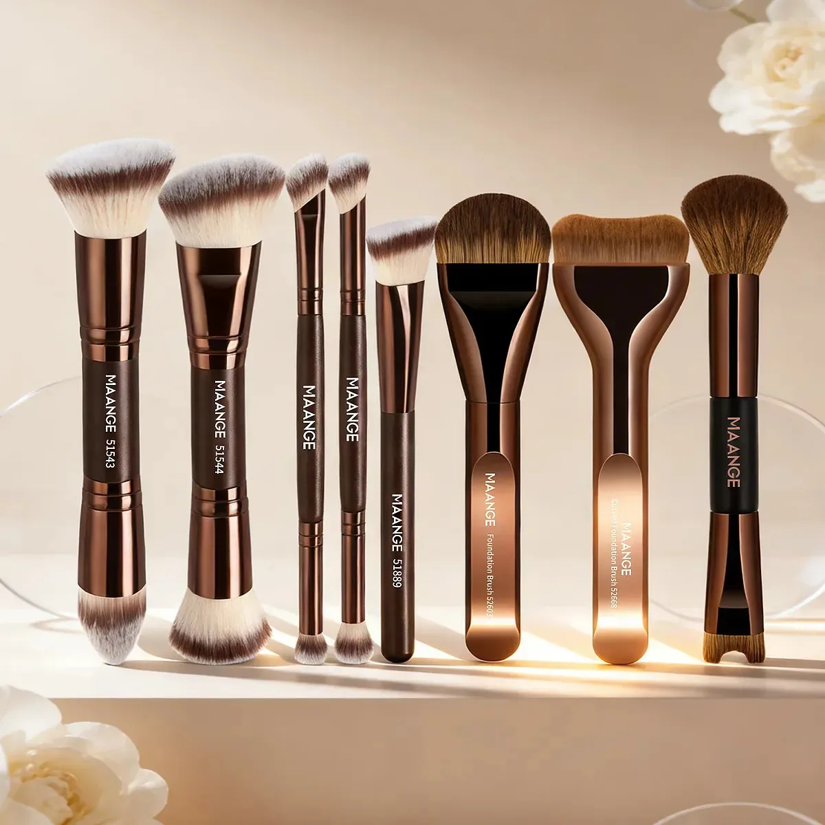 Conjunto de 8 pincéis de maquiagem profissional de alta qualidade, pincéis de maquiagem, pincéis para rosto e olhos, pincel de maquiagem de ponta dupla, marrom