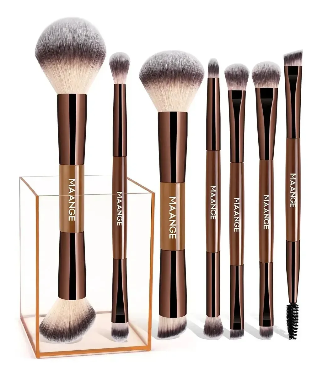 Conjunto de 9 pincéis de maquiagem profissionais macios de duas pontas, pincéis de maquiagem de alta qualidade, pincéis de base, olhos e pó, kit completo para maquiagem diária e profissional,...