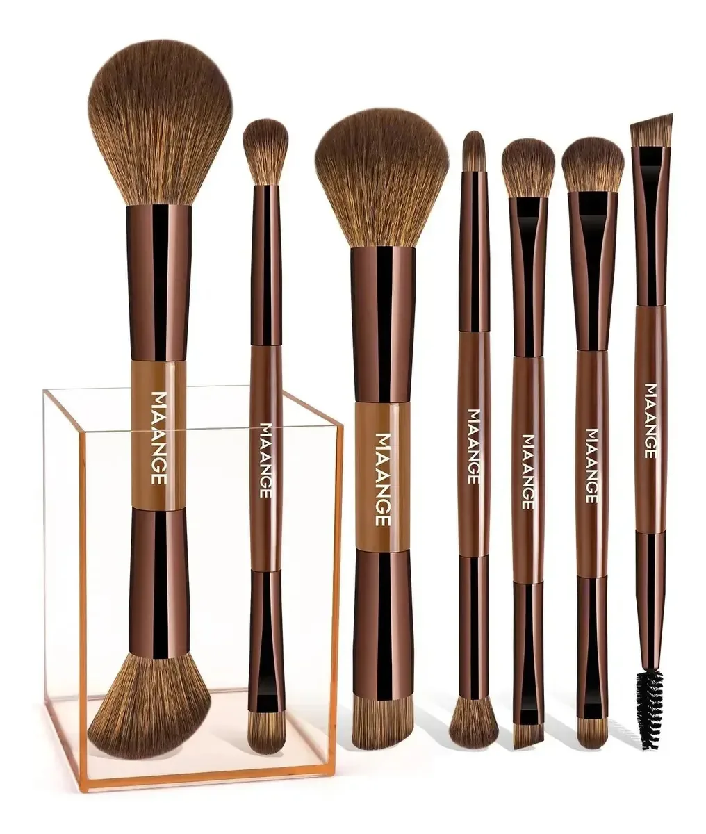 Conjunto de 9 pincéis de maquiagem profissionais macios de duas pontas, pincéis de maquiagem de alta qualidade, pincéis de base, olhos e pó, kit completo para maquiagem diária e profissional Color...