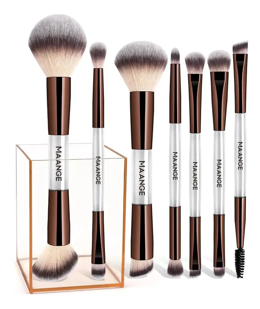 Conjunto de 9 pincéis de maquiagem profissionais macios de duas pontas, pincéis de maquiagem de alta qualidade, pincéis de base, olhos e pó, kit completo para maquiagem diária e profissional, Color...