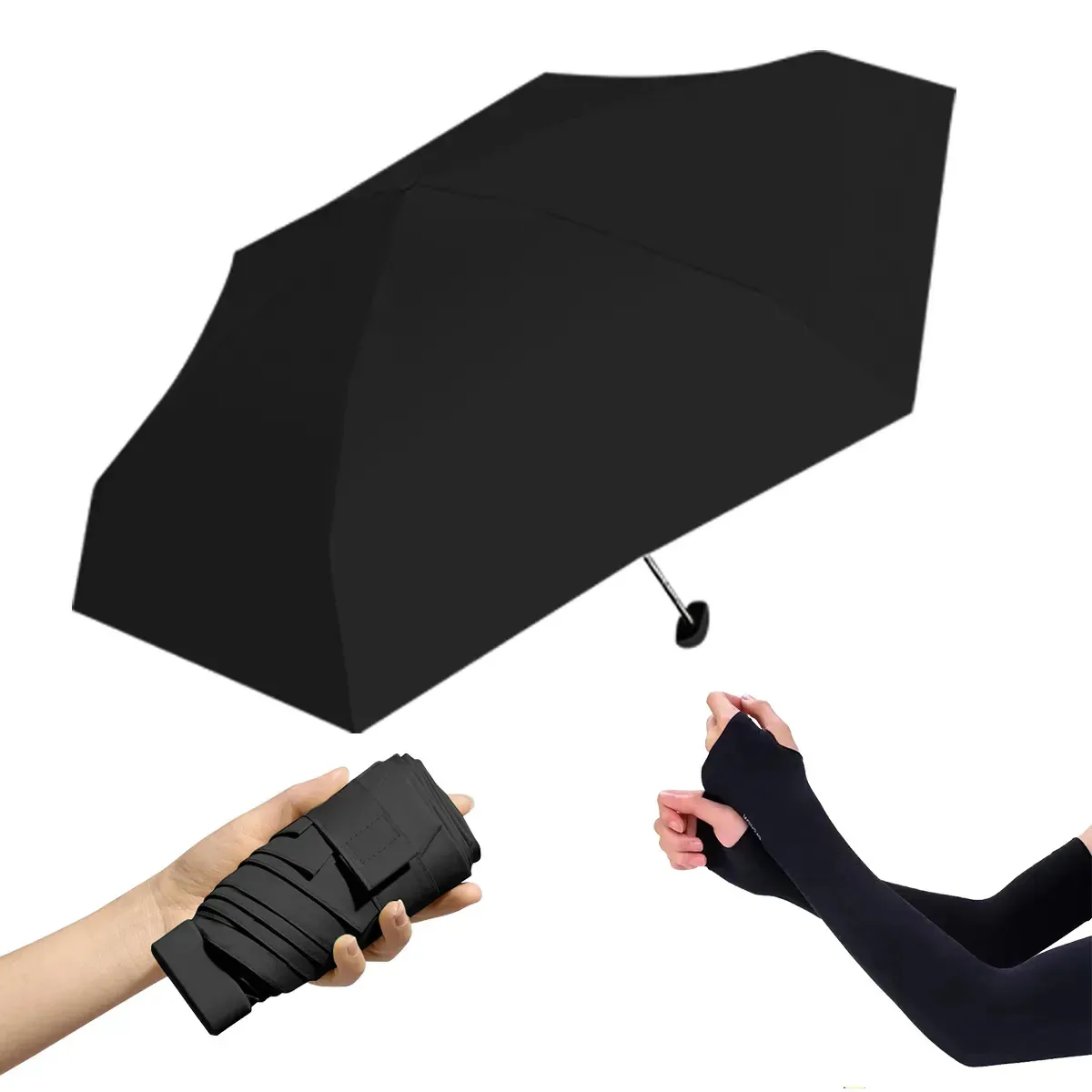 Guarda-chuva Guarda-chuva com bolso de proteção UV para chuva preto+2 peças de mangas de braço UV