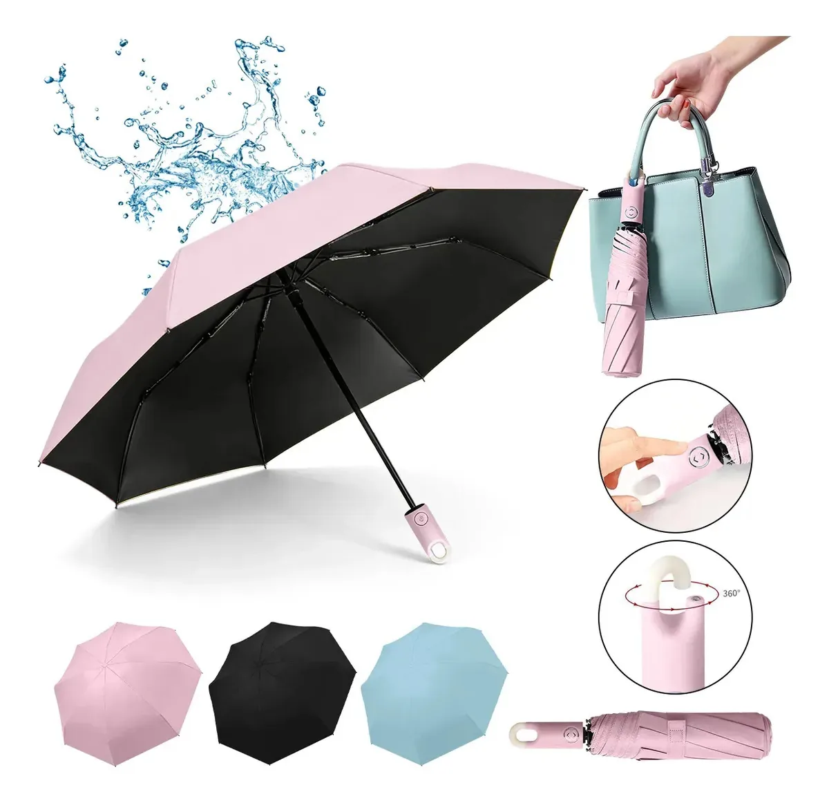 Guarda-chuva automático Anexe guarda-chuva com proteção UV - rosa