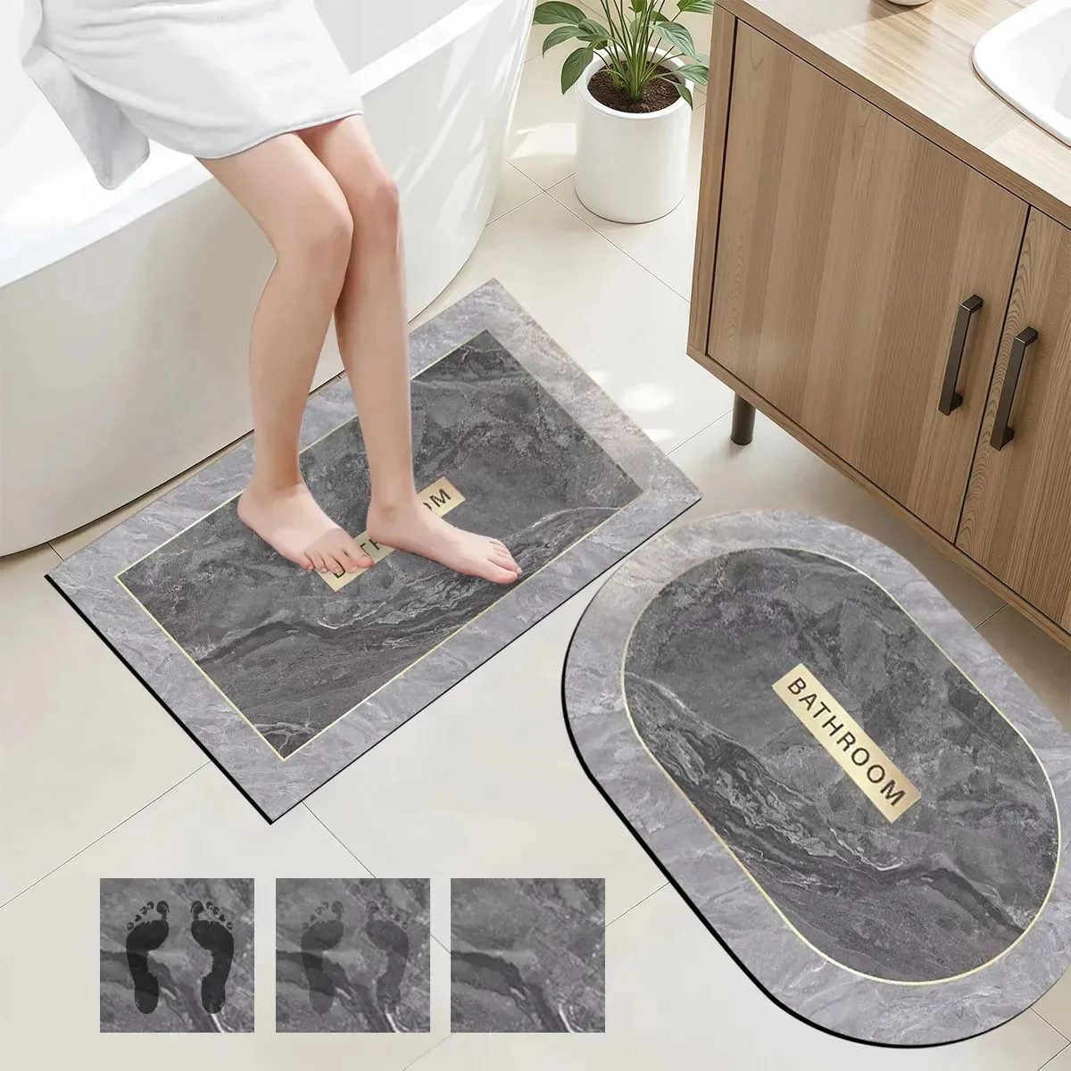 2 peças de tapete de banho ultramacio, tapete antiderrapante absorvente cinza