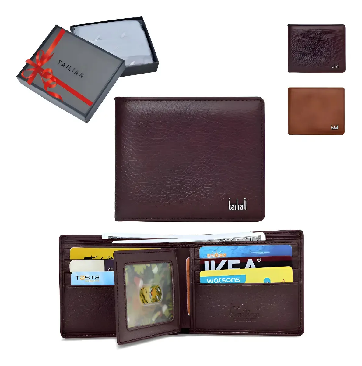 Carteiras RFID masculinas masculinas de couro genuíno em caixa Bordeaux