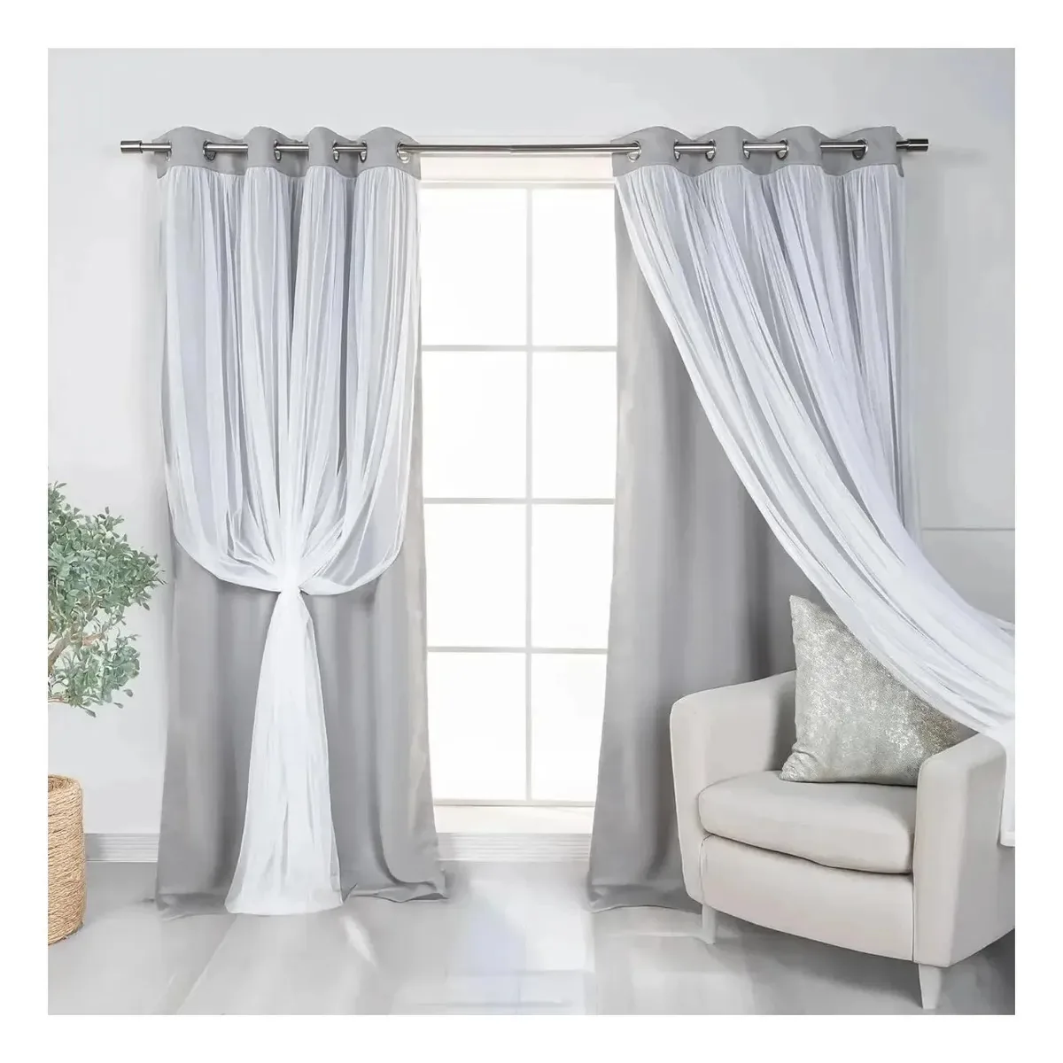 2 peças de cortinas de quarto Cortinas de sala de estar Cortinas domésticas Cortinas de quarto Blackout Grey 132x214 cm