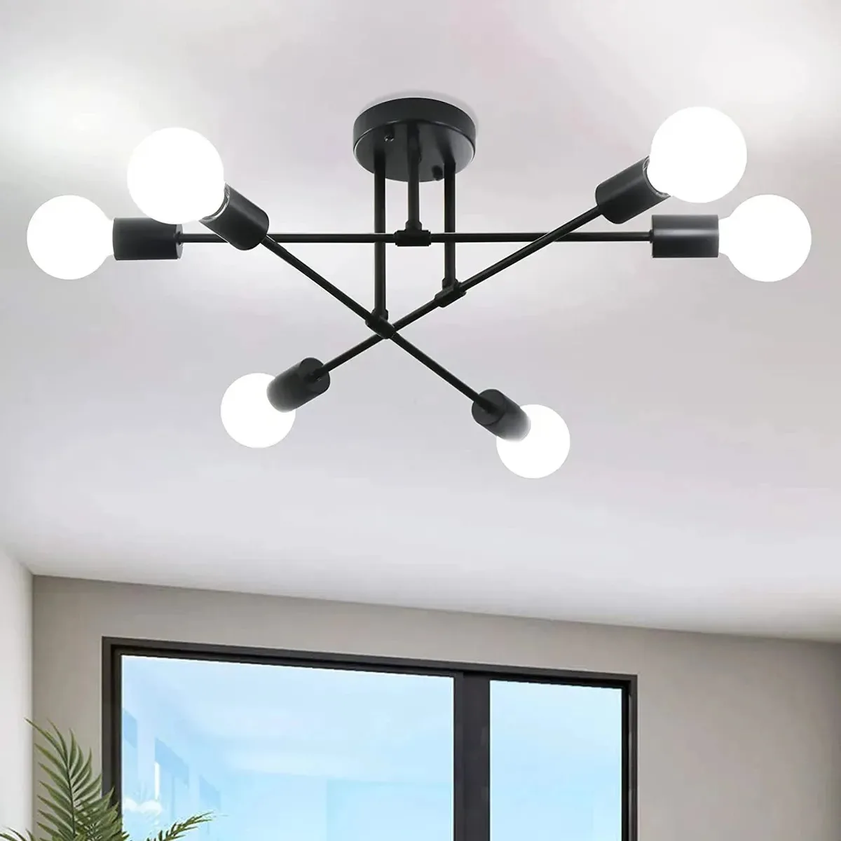Lâmpada de teto vintage Dehobo, 6 luzes, E27, 52 cm, lâmpada de colgantes Sputnik, lâmpada moderna para sala de jantar