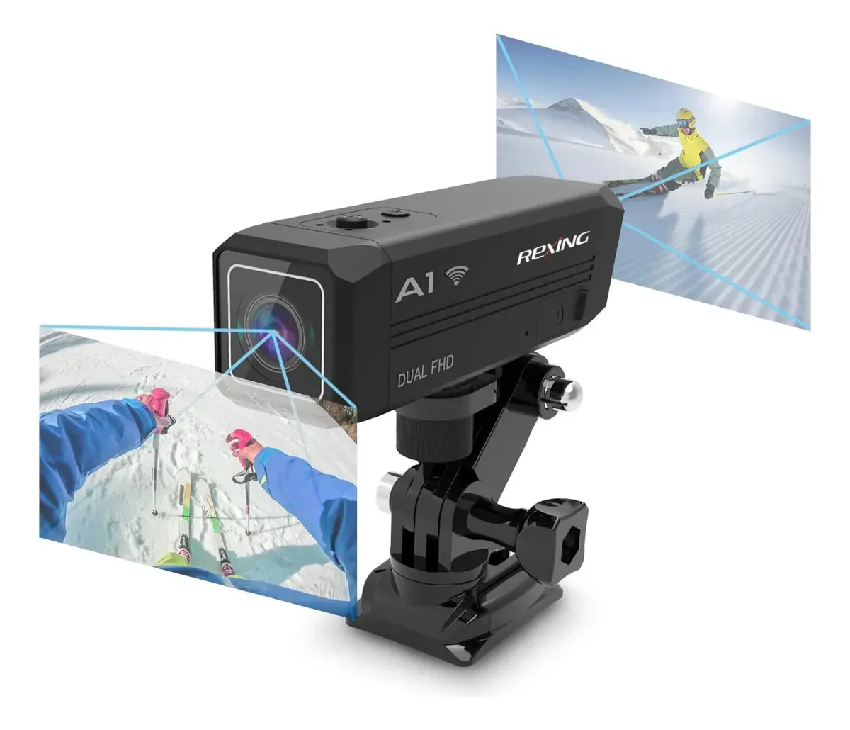 Câmera de ação bidirecional Rexingusa - A1 1080p @30fps, conectividade Wi-Fi, visão ampla, controle remoto de pulso, sensor Imx307, impermeável, filmadora para esportes radicais para