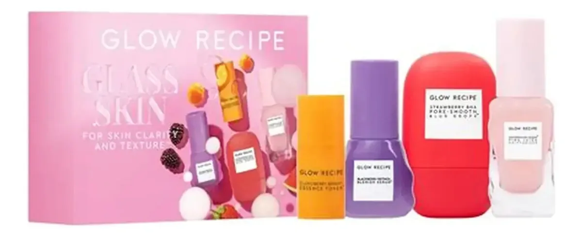 Kit de pele de vidro Glow Recipe, creme sérum tônico para cuidados com o rosto