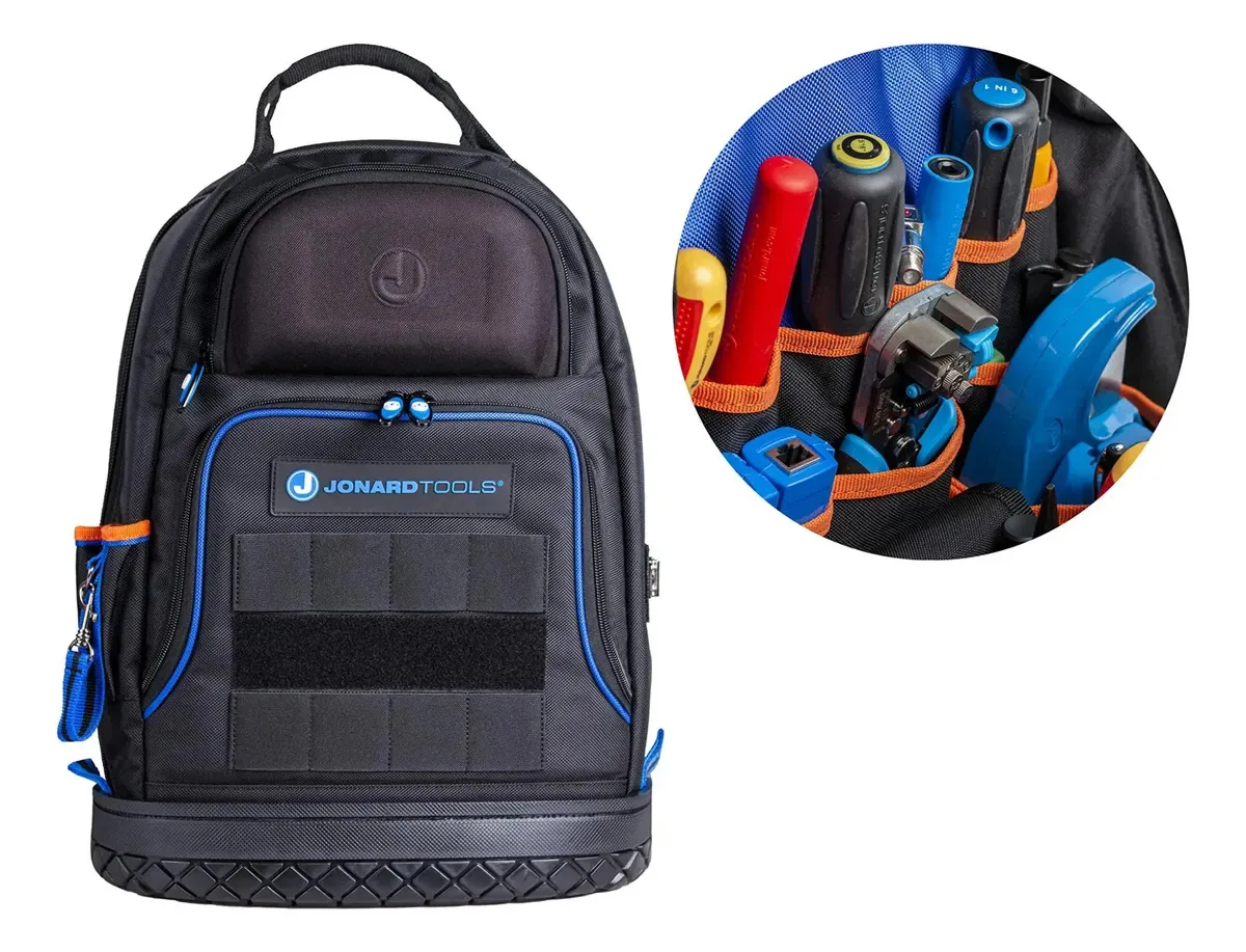 Jonard Tools Bp-100 - Mochila de ferramentas profissionais pesada com 48 bolsos de armazenamento e base moldada