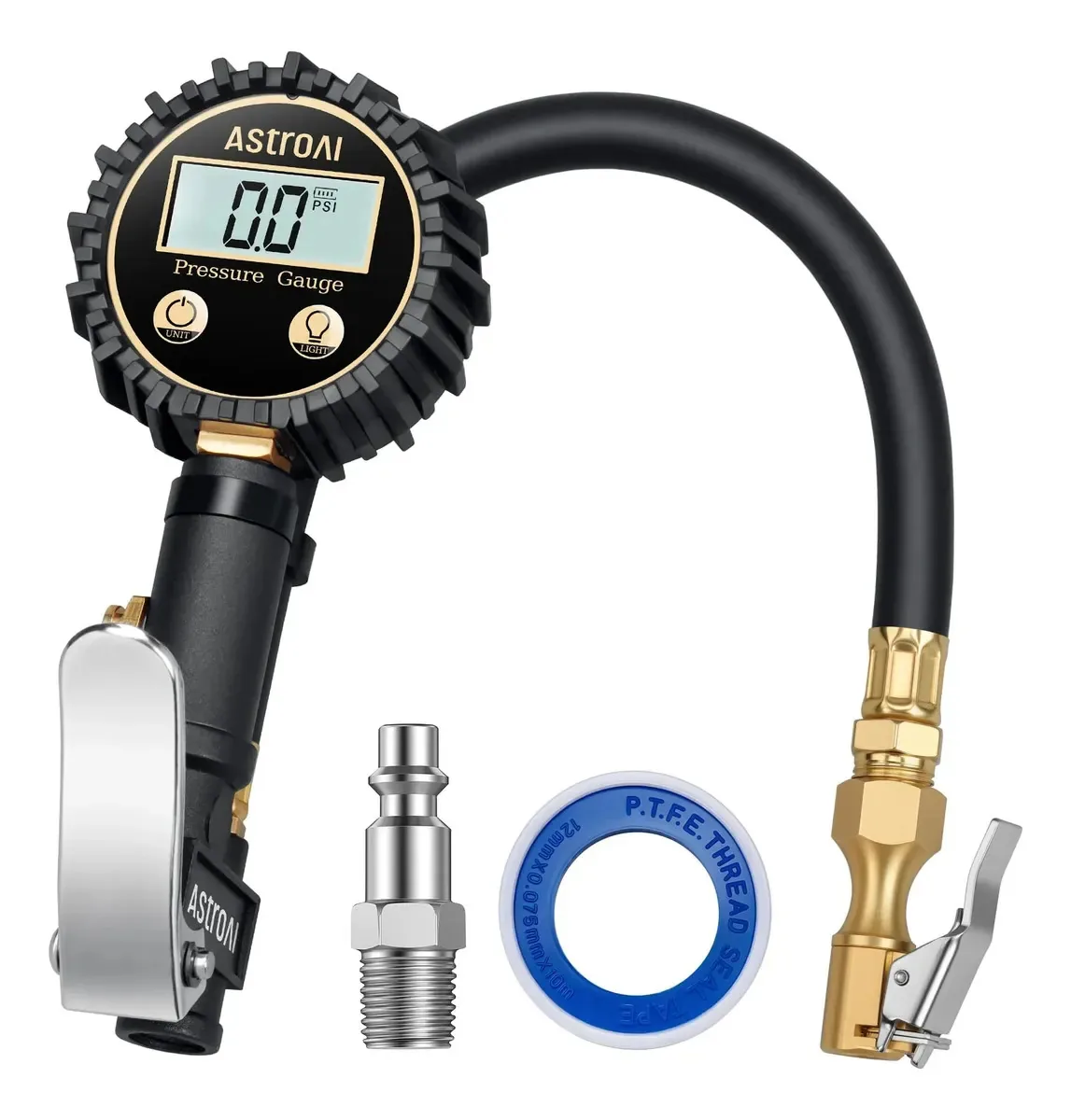 Manômetro Digital AstroAI com Inflador para Pneu, Medidor de Pressão 250 PSI e Display LCD