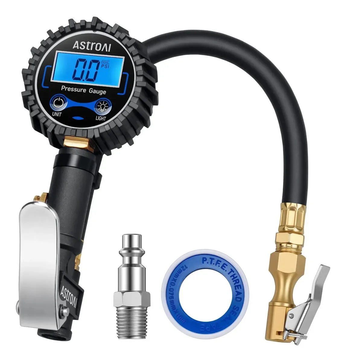 Medidor Digital de Pressão de Pneu AstroAI com Inflador e Tela LCD (3-250 PSI)